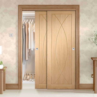 Image: Bespoke Thruslide Pesaro Oak Flush 2 Door Wardrobe and Frame Kit