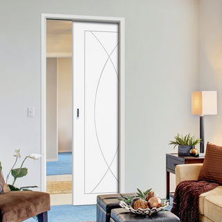 Image: Bespoke Pesaro Flush Single Pocket Door - White Primed