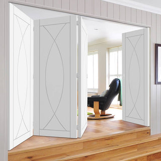 Image: Bespoke Thrufold Pesaro White Primed Flush Folding 3+1 Door