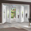 Five Folding Doors & Frame Kit - Pesaro Flush 3+2 - Clear Glass - White Primed