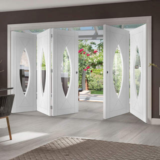 Image: Bespoke Thrufold Pesaro White Primed Glazed Folding 3+2 Door