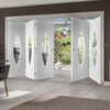 Bespoke Thrufold Pesaro White Primed Glazed Folding 3+2 Door