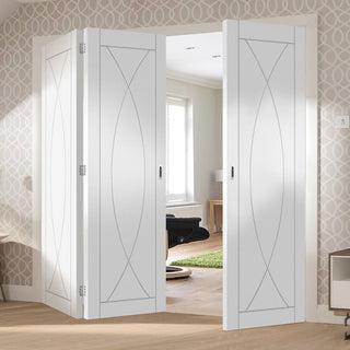 Image: Bespoke Thrufold Pesaro White Primed Flush Folding 2+1 Door