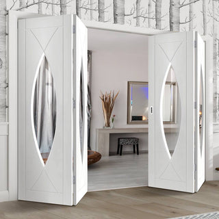 Image: Bespoke Thrufold Pesaro White Primed Glazed Folding 2+2 Door