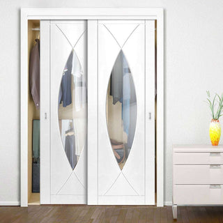 Image: Bespoke Thruslide Pesaro Glazed 2 Door Wardrobe and Frame Kit - White Primed - White Primed