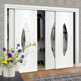 Image: Bespoke Thruslide Pesaro Glazed 4 Door Wardrobe and Frame Kit - White Primed