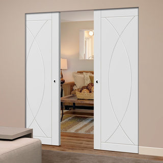 Image: Bespoke Pesaro Flush Double Frameless Pocket Door - White Primed