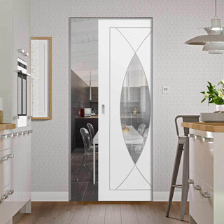 Image: Bespoke Pesaro White Primed Glazed Single Frameless Pocket Door