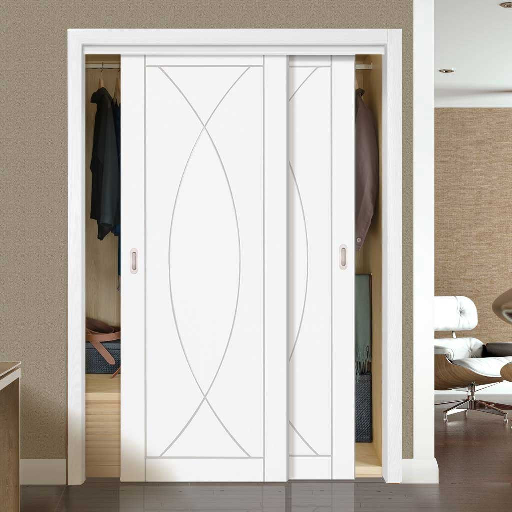 Bespoke Thruslide Pesaro Flush 2 Door Wardrobe and Frame Kit - White Primed - White Primed