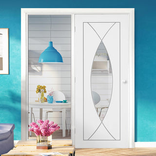 Image: ThruEasi White Room Divider - Pesaro Clear Glass Primed Door with Full Glass Side