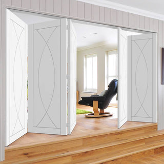 Image: Bespoke Thrufold Pesaro White Primed Flush Folding 3+2 Door