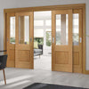 Four Sliding Doors and Frame Kit - Piacenza Oak 1 Panel Flush Door - Groove Design - Clear Glass - Unfinished
