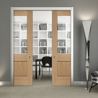 Image: Bespoke Piacenza Oak 1P Glazed Double Pocket Door - Groove Design