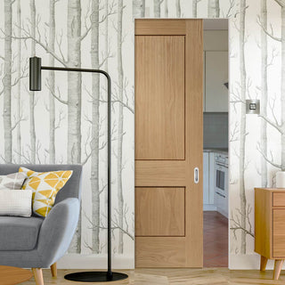 Image: Bespoke Piacenza Oak 2P Flush Single Frameless Pocket Door - Groove Design