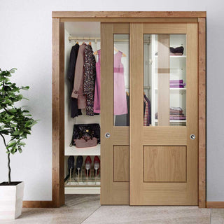 Image: Bespoke Thruslide Piacenza Oak 1 Panel Glazed 2 Door Wardrobe and Frame Kit - Groove Design