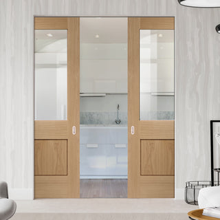 Image: Bespoke Piacenza Oak 1P Glazed Double Frameless Pocket Door - Groove Design