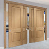 Four Sliding Doors and Frame Kit - Piacenza Oak 2 Panel Flush Door - Groove Design - Unfinished