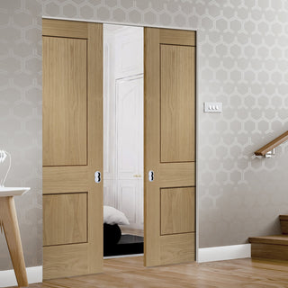 Image: Bespoke Piacenza Oak 2P Flush Double Frameless Pocket Door - Groove Design