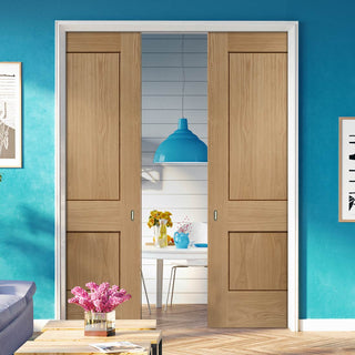 Image: Bespoke Piacenza Oak 2P Flush Double Pocket Door - Groove Design
