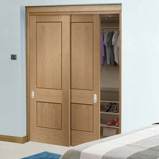 Image: Bespoke Thruslide Piacenza Oak 2 Panel Flush 2 Door Wardrobe and Frame Kit - Groove Design