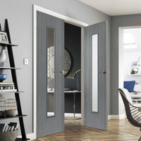 J B Kind Pintado Slate Grey Flush Door Pair - Clear Glass - Prefinished