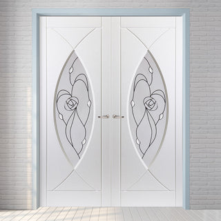 Image: Pisces Lightly Grained Internal PVC Door Pair - Rose Style Sandblasted Glass