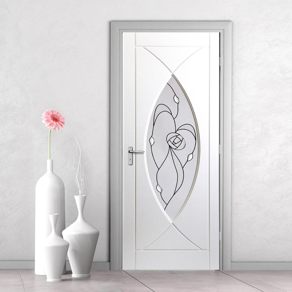 White PVC pisces lightly grained door rose style glass