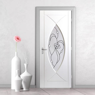Image: White PVC pisces lightly grained door rose style glass