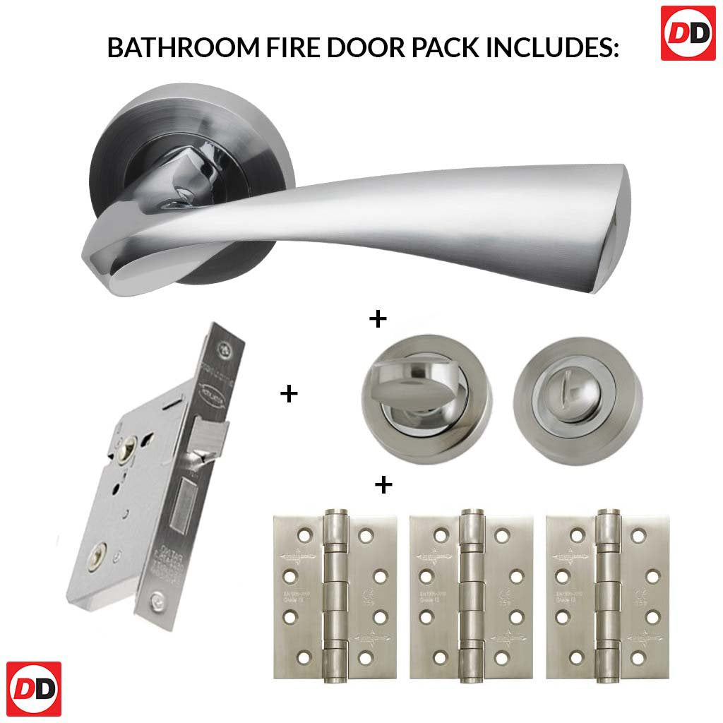 Pluto Bathroom Door Handle Pack - Polished Chrome - Satin Chrome