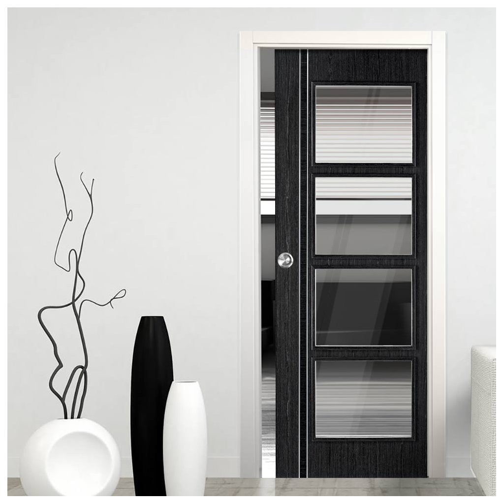 Ash Grey Zanzibar Single Evokit Pocket Door - Clear Glass - Prefinished