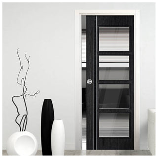 Image: Ash Grey Zanzibar Single Evokit Pocket Door - Clear Glass - Prefinished