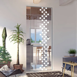 Image: Carrington 8mm Clear Glass - Obscure Printed Design - Single Absolute Pocket Door