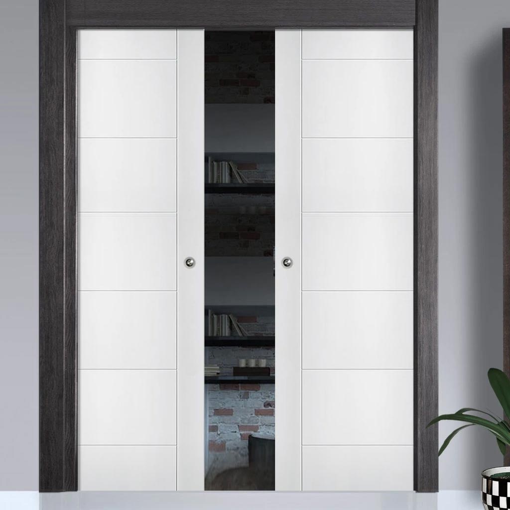 Seville Flush Double Evokit Pocket Doors - White Primed