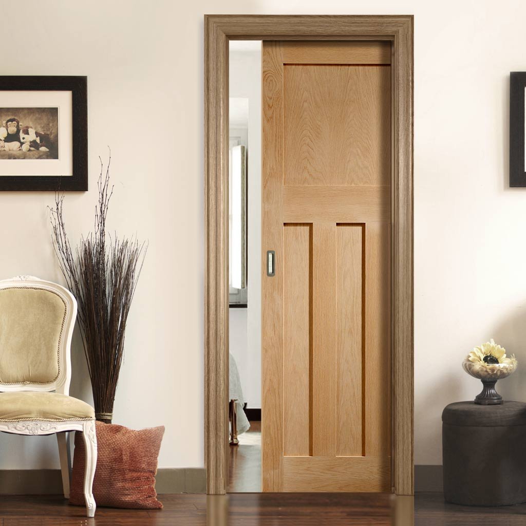 DX Oak Panel Single Evokit Pocket Door - 1930's Style