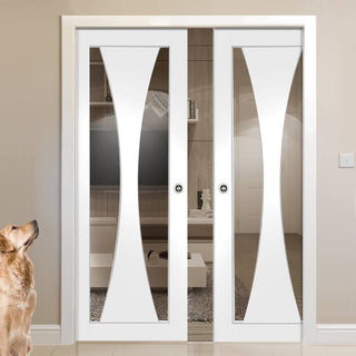 Image: Bespoke Verona White Primed Glazed Double Pocket Door