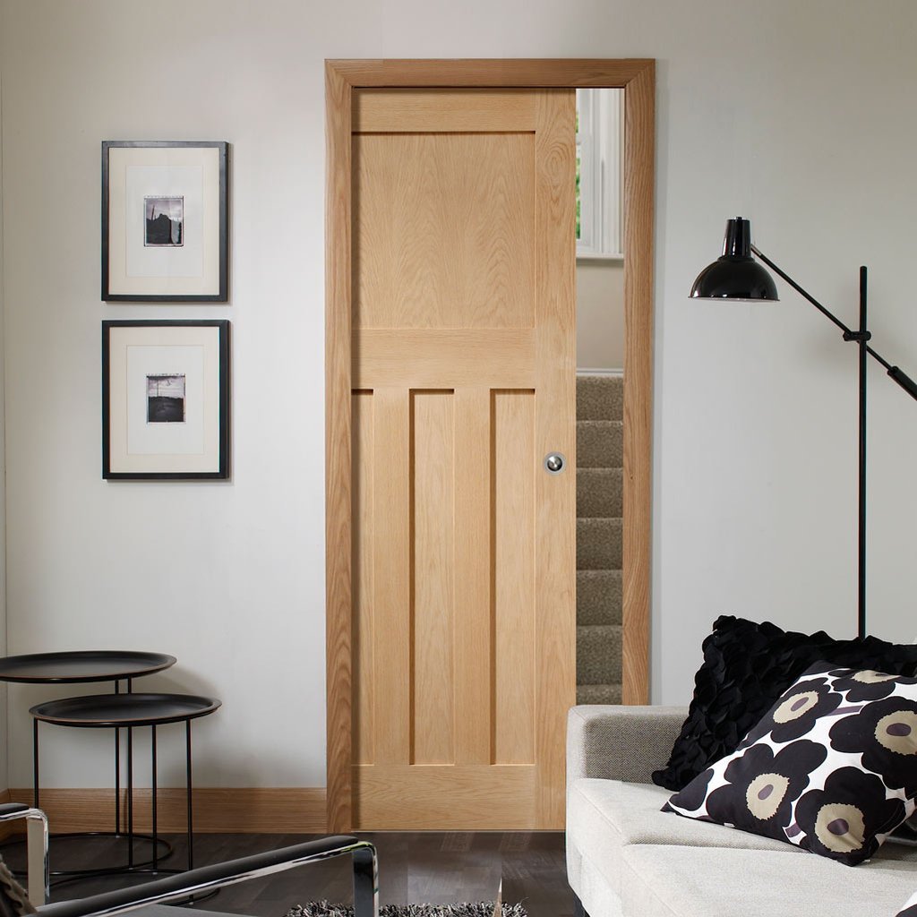 DX 1930'S Oak Panel Single Evokit Pocket Door - Prefinished