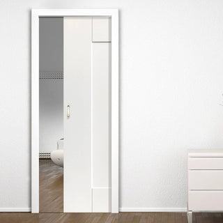 Image: Axis Panelled Single Evokit Pocket Door - White Primed