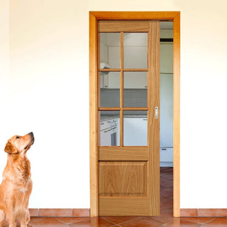 Image: Dove Oak Single Evokit Pocket Door - Clear Glass