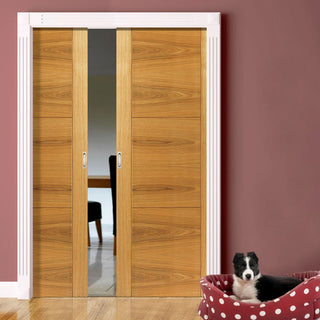 Image: Mistral Oak Double Evokit Pocket Doors - Prefinished