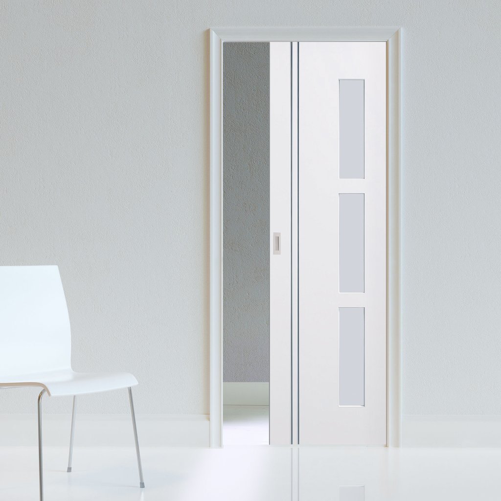 Sierra Blanco Single Evokit Pocket Door - Frosted Glass - White Painted