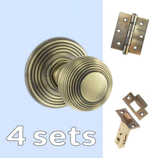 Image: Four Pack Ripon Reeded Old English Mortice Knob - Antique Brass