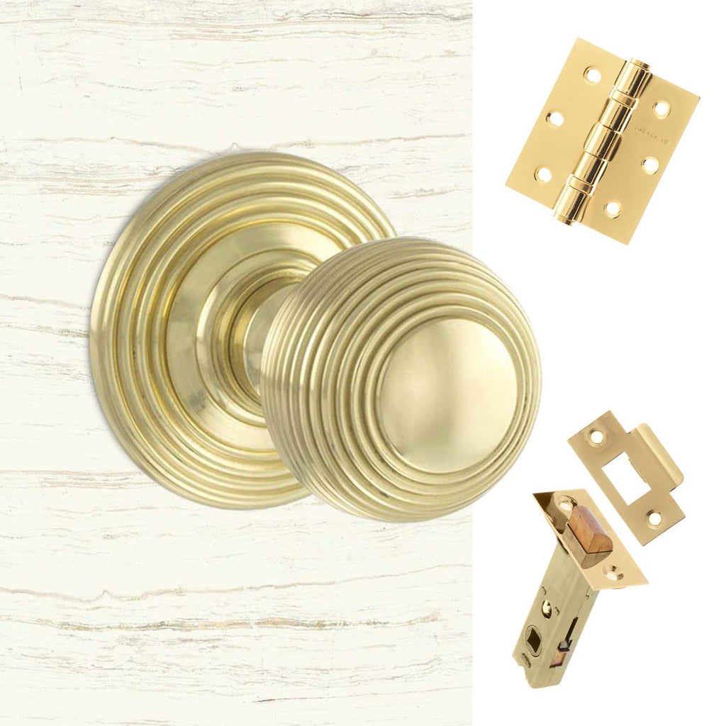 Ripon Reeded Old English Mortice Knob - Polished Brass Handle Pack