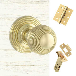 Image: Ripon Reeded Old English Mortice Knob - Polished Brass Handle Pack