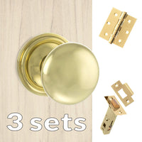 Three Pack Harrogate Mushroom Old English Mortice Knob - Polished Brass