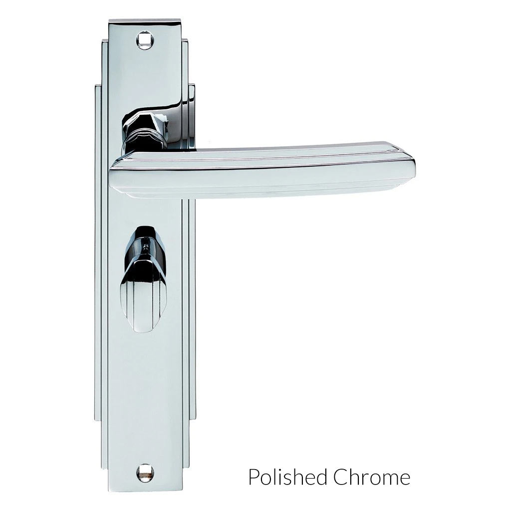 Art Deco ADR013 Bathroom Backplate Lever Lock Door Handles - 2 Finishe