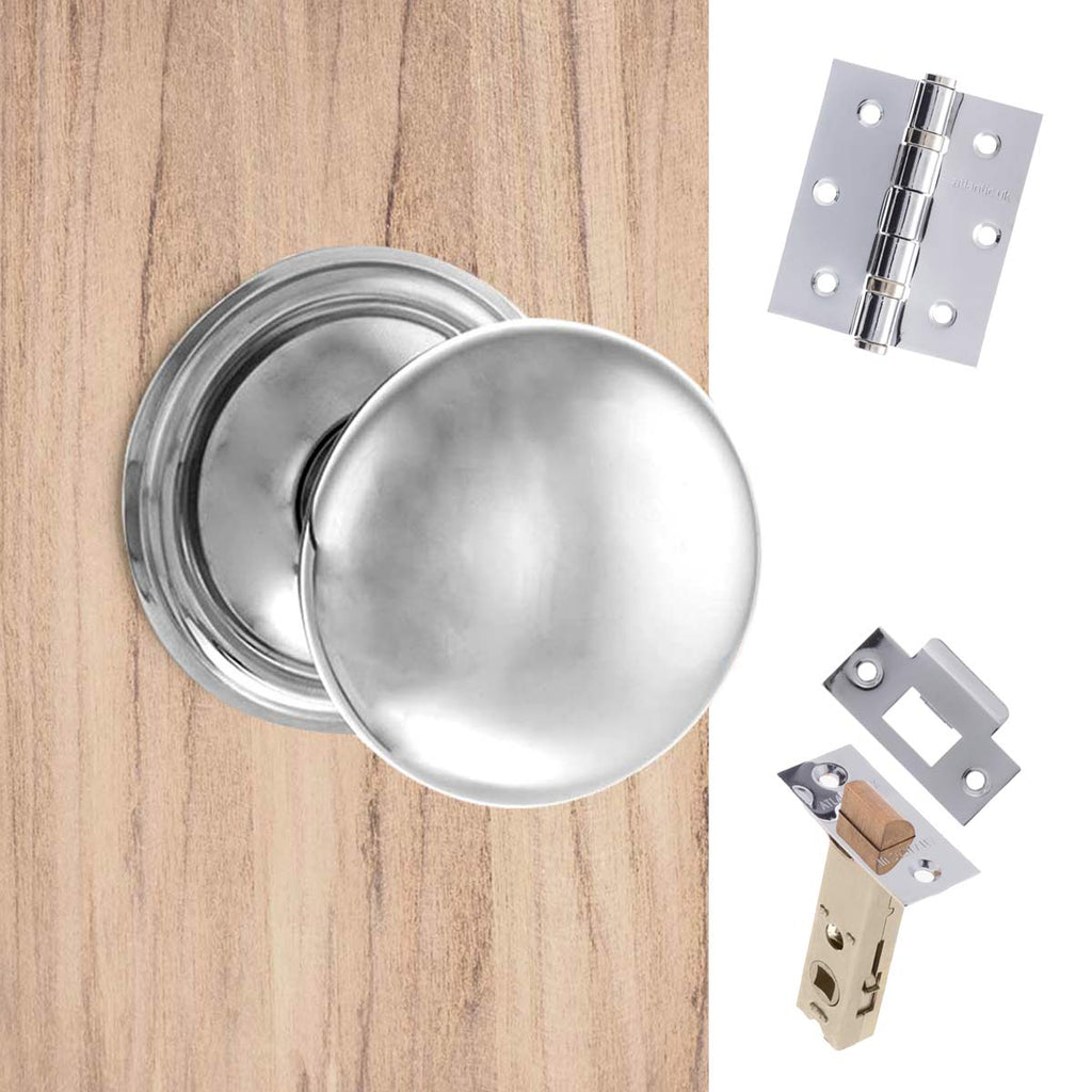 Harrogate Mushroom Old English Mortice Knob - Polished Chrome Handle Pack