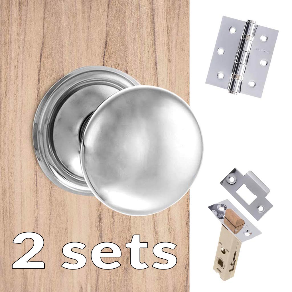 Two Pack Harrogate Mushroom Old English Mortice Knob - Polished Chrome