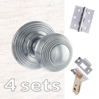 Image: Four Pack Ripon Reeded Old English Mortice Knob - Polished Chrome