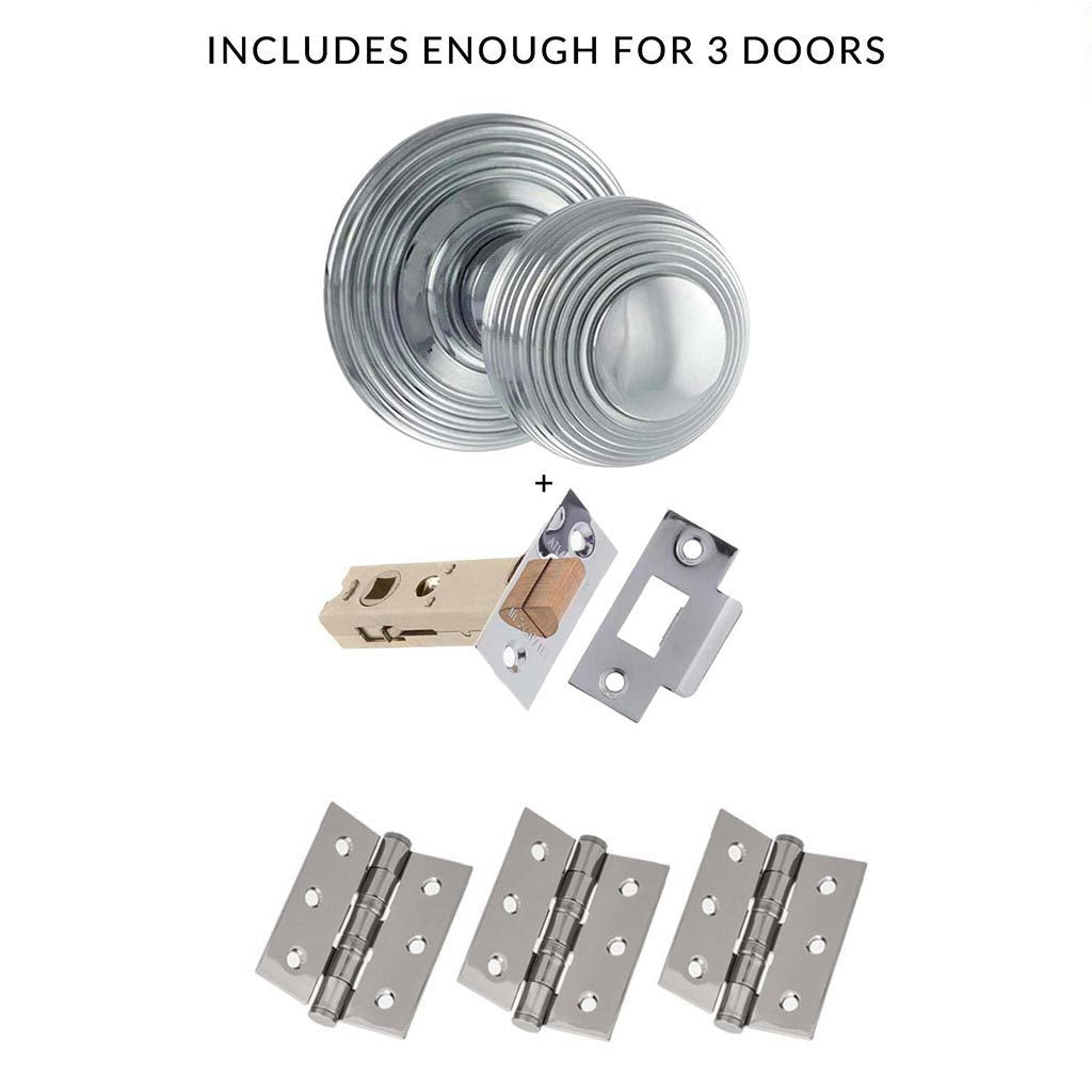 Ripon Reeded Old English Mortice Knob - Polished Chrome Handle Pack