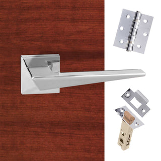 Image: Forme Naxos Designer Lever on Minimal Square Rose - Polished Chrome Handle Pack